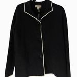 Appleseed’s Black Contrast Trim Cardigan L Button Front Cotton Nylon Sweater Size L Photo 0
