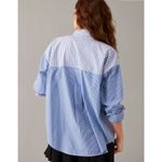 American Eagle Women’s Blue and White Mixed Stripe Button Front shirt Photo 1