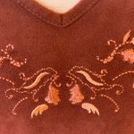 Relativity Western Top Split Long Sleeve Faux Suede Shirt Brown Womens S Embroidered V Neck Photo 7