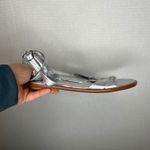 J.Crew  Sandals Size 8‎ Metallic Silver Twist Ankle Strap Braided Slip On Flats Photo 2