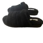 Nordstrom  Abound  open toe faux fur fuzzy slide slipper in black flat sole SZ 13 Photo 1