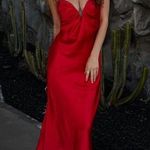 ZARA  maxi Red Evening Dress corset satin midi wedding party cocktail Photo 0