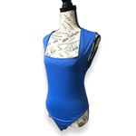 ZARA  L Blue Bodysuit Square Neck Sleeveless Tank Top Stretch Fitted Minimal NWT Photo 3