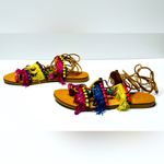 Elina Linardaki Greek Lace Up Gladiator Beaded Fringe Flat Sandal Shoe Size 10 Pink Photo 3