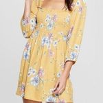 Xhilaration NWT Mustard Gold Yellow Floral Smocked Dress New Photo 0