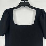 Club Monaco  Black Ribbed Knit Puff Sleeve Mini Dress Square Neck Size S Photo 1