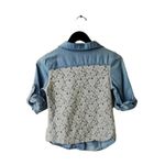 Poetry Rolled Sleeve Button Up Shirt Crochet Back Roll Top Womens Blue Large L Photo 3