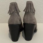 Joie  Loren Fringe Gray Suede Chunky Heel Booties Size 38 Western Boho Photo 4