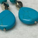 Faux Turquoise Dangle Drop Hook Earrings Women Blue Color Shade Silver Tone Bead Photo 7