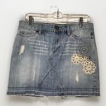 Old Navy Vintage Y2K Denim Mini Skirt Sz 8 Low Rise Boho Floral Beaded 2000s Photo 0