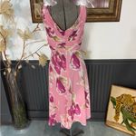 Adrianna Papell VNTG Adriana Papell Pink Watercolor Floral Pleated Top Chiffon Dress ~ Sz 10 💛🍄 Photo 3