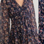 Francesca’s collection mi‎ ami navy floral tiered long sleeve mini dress Blue Size L Photo 0