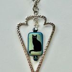 Hand Crafted Black Cat Pendant Stainless Steel Necklace Silver Photo 0