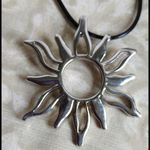 Boho Silver Statement Sun Pendant w/ Leather Cord Photo 1