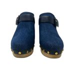 Veronica Beard  Dacey Denim Clogs Heels‎ Studded Buckle Wood Blue Size 9.5 Photo 1