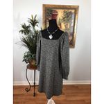 Loft  Small Cozy Square Neck Shift Dress Black White Pullover Stretch Long Sleeve Photo 4