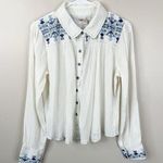 Faherty NEW  Shirt Womens M Pompano Gauze Cotton Top in Egret Embroidered Trim Photo 0