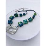 Chico's  blue and green chunky stone necklace silver medallion centerpiece Photo 3