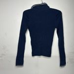 American Eagle  Women’s Medium Navy Ribbed Knit Collared V Neck Long Sleeve Photo 10