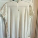 Market & Spruce  White Geometric Lace Short Sleeve Top Photo 4