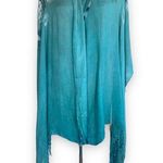 None Sarong Scarf Bright Turquoise Black Rose Floral Fringe Boho Gypsy Colorful Photo 6