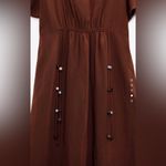 ZARA  New Beach Bohemian Linen Blend Brown Beaded Tunic Round Neck Dress Size L‎ Photo 3