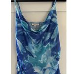 Women’s Blue Green Abstract Floral Cowl Neck Strappy Back Ruched Maxi Dress Sz S Photo 3