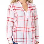 Liverpool  Red & White Plaid Lightweight Mandarin Collar Pullover Size Medium Photo 0