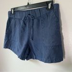 Krisa  Navy Blue Draw String 100% Linen Shorts Photo 2