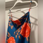 Cantonwalker Navy & Red Floral Cowl Neck Sleeveless Satin Slip Mini Dress Photo 5