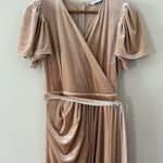 Ivy City Co. Lillie Dress in Champagne Velvet Faux Wrap Tie Waist Modest Size S Tan Photo 2