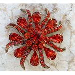 Unsigned Crimson red rhinestone starburst glimmer and shine brooch Red Photo 10