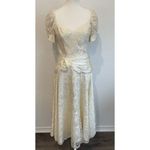 Made In USA Ivory Satin White Lace Dress Size 8 Vintage 1980s Photo 3