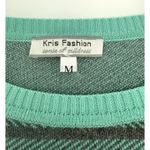 Kris Fashion Womens Medium Long Sleeve Crew Neck Teal Mint Green Stripes Sweater Photo 4