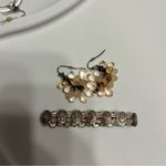 Beaded Flower Earrings Bracelet Set Pink Rhinestone Stretch Boho Jewelry Photo 1