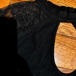 Bebe Black rhinestones Bling Lace Shoulder Cut Out Ribbed Long Sleeve Choker Top Photo 10