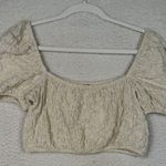 ZARA Crop Top Womens Medium Textured Puff Sleeve Peasant Boho Smocked Shirt Photo 0