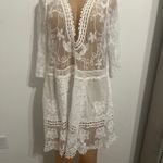 Eomen Swimsuit Women Cover Up V Neck Beach Coverup Boho Swimwear Dress Bathing Suit Crochet Cover Ups Lace Photo 2