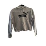 Puma  Women’s Gray Cropped Hoodie Black Logo Long Sleeve Size Medium Photo 1
