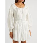 Alice + Olivia  Kiara Smocked Long Sleeve Button Front Dress in Off-white US 2 Photo 3