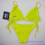 New! Set! It's Now Cool x Free People the frill tri eco neon lime rib bikini, XL Green Photo 3