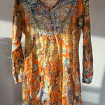 Indika Colorful Embroidered Paisley Floral Long Sleeve Tunic 100% Cotton Orange Photo 0