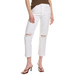 7 For All Mankind NWT  Distressed High-Waist Crop Straight Button Fly in White 32 Photo 5