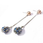Women's Pearl Blue Crystal Long Tassel Dangle Drop Earrings Photo 4