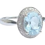 Natural Blue Aquamarine Solid 10K White Gold Diamond Engagement Halo Rin… Photo 9