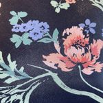 NAVY BLUE FLORAL TOTE BAG VEGAN LEATHER ZIP CLOSURE ON TOP ONE POCKET INSIDE Photo 2