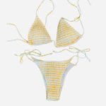 SheIn NWOT Yellow White Bikini Smocked Cheeky M Photo 2