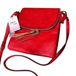 Red Crossbody Bag with Tassel Vegan Leather Adjustable Straps Medium Holiday Photo 1