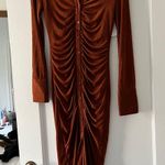 Isalis  Brown Long Sleeve Collared Button Down Ruched Midi Dress Size Small NWT Photo 0