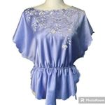 Natori Vintage Lavender Satin Floral Embroidered Top Large Photo 0
